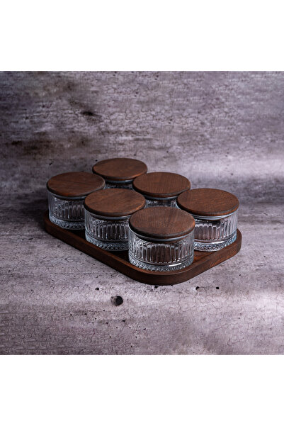 Kulvar Premium 6-Piece Paşabahçe Elysa Glass Breakfast & Snack Set with Wooden Lid Tray