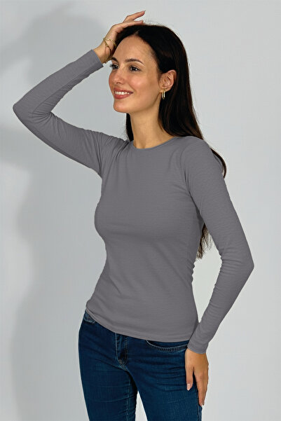 Betimoda Γυναικείο μακρυμάνικο σώμα με λαιμόκοψη γκρι 1 τεμάχιο