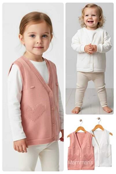 Mamman's 2-Piece Knitted Sweater Vest, Buttoned Baby Girl and Boy Winter Vest Set