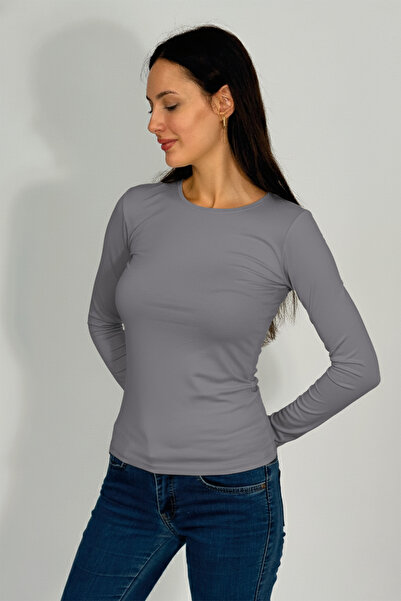 Betimoda Γυναικείο μακρυμάνικο σώμα με λαιμόκοψη γκρι 1 τεμάχιο