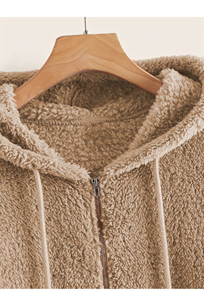 LG LAGULER Teljes cipzáras kabát, ferde zsebes plüss kapucnis pulóver, hétköznapi hosszú ujjú kapucnis pulóverek