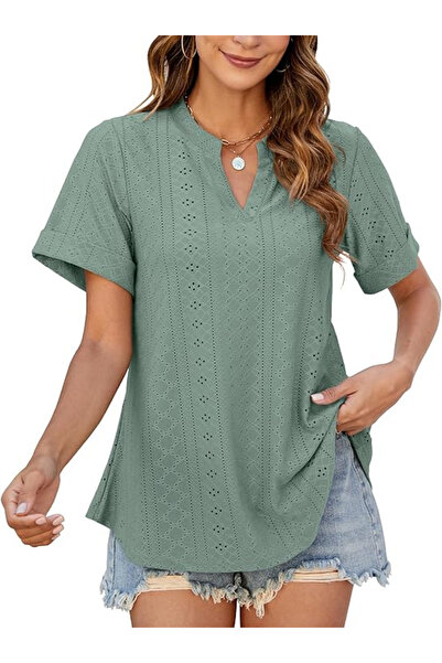 OEM Women's summer t-shirt, minimalist all-over print, simple green XL