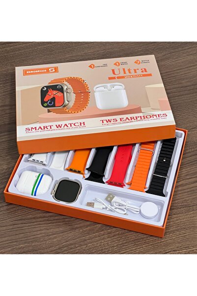 ZERO SPACE Ultra 7+1+1 Smart Watch Bundle with Earphones, 7 Watch Straps, Compatible with iPhone and Android