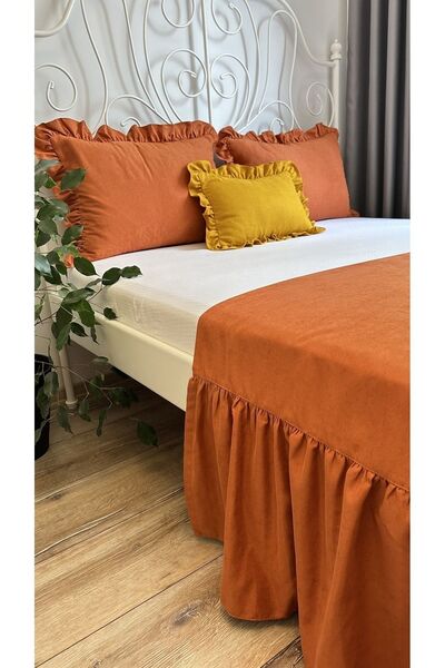 Decamor home Miya 3-Piece Vintage Frilly Tile - Cinnamon Color Double Bed Runner Set
