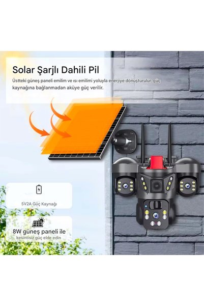 OEM O-Kam 8050 9MP 3 Lens 3 Kameralı 4G Solar Güvenlik Kamerası UltraHD Renkli Gece Görüşlü