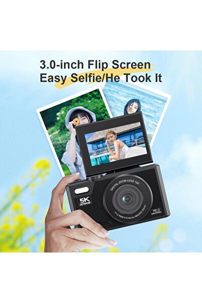 VALA Aparat Foto Digital CCD VALA® 5K Ultra HD, 75Mpx, WiFi, Display 3.0 Inch IPS Rabatabil, Negru