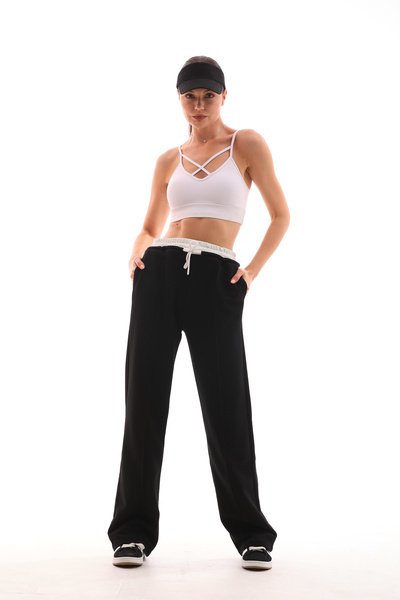 kallima Kusové čierno-biele sezónne dámske tepláky so širokým pásom