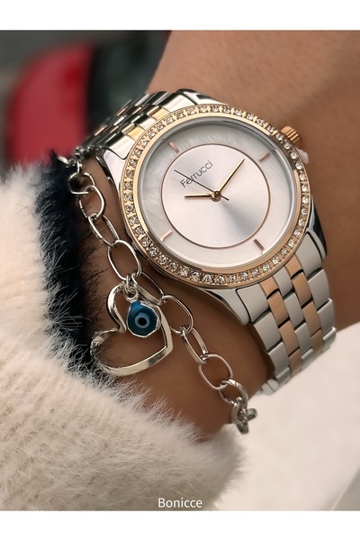 Ferrucci Rose Kadın Taşlı Kol Saati Bileklik Hediyeli