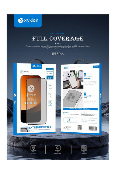 Xyklon واقي شاشة زجاجي فائق الخصوصية لجهاز Apple iPhone 17 Pro - أسود