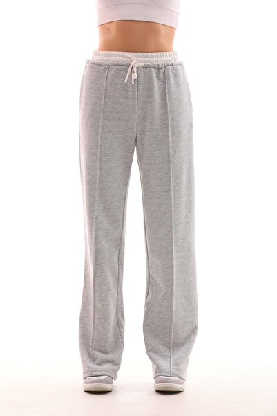 kallima Γκρι φαρδύ γυναικείο φούτερ με ψηλή μέση αντίθεση με ζώνη και τσέπες