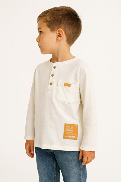 Motebarn Wear Момчешка кремава суитшърт с копчета и джобове, възраст 2–7 годи...