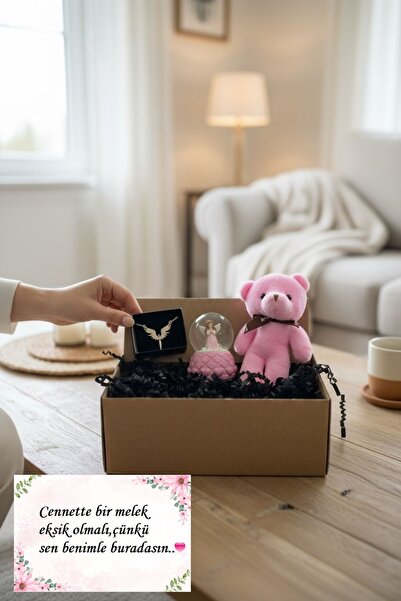 Lapidaria Ayıcık, Melek Kolye ve Melek Temalı Led Işıklı Kar küresi Sevgiliye...