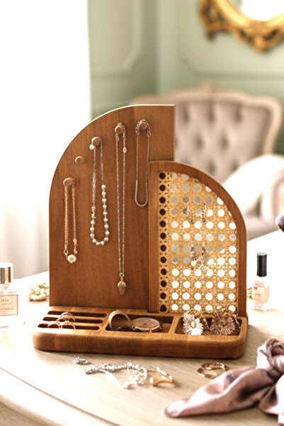 Sodo Home Rattan Takı düzenleyici Kolyelik Yüzüklük Küpelik Masif Ahşap Takı ...