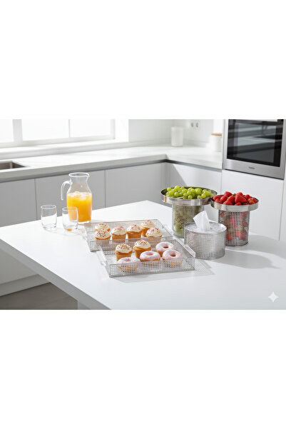 Generic Cake and dessert stand set + serving tray set + tissue box holder in a royal design