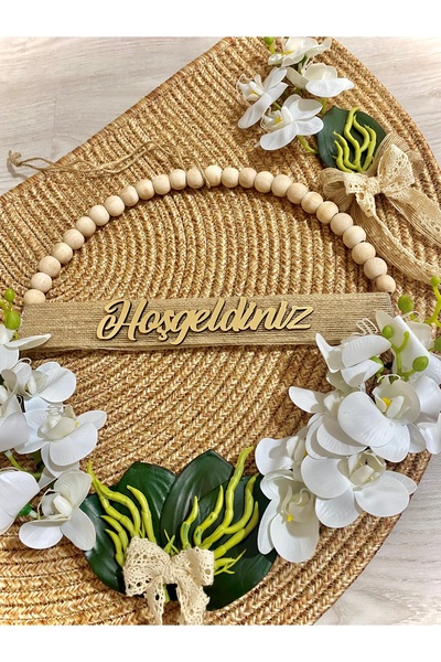 MACROMEKİDS Set of 2 Handmade Orchid Flower Welcome Door Ornament and Doormat – Decorative Front Door Set Gift