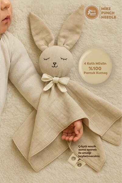 ANP MODA TASARIM %100 Pamuk organik Müslin uyku arkadaşı doğal kumaş emzik takma aparatlıdır bebek emzik askısı