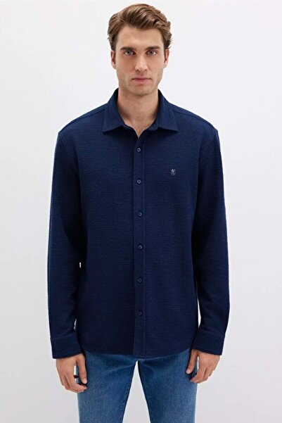 Mavi 0211789 m Logo Embroidered Knitted Men's Shirt Dark Blue