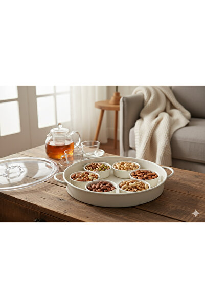 Generic Breakfast Tray with Lid and Serving Bowls (Cream)