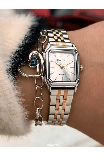 Ferrucci 18*22mm Minimal Case - Women's Wristwatch & Bracelet with Silver Color Steel Band