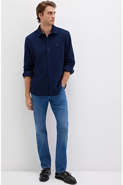 Mavi 0211789 m Logo Embroidered Knitted Men's Shirt Dark Blue