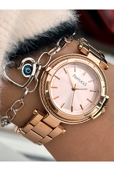 Ferrucci Steel Cord Rose Color Women Wristwatch+Bracelet
