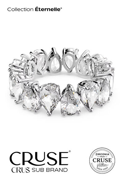 Cruse 925 Ayar Gümüş Damla Taşlı Tamtur Yüzük 18 Ayar Beyaz Altın Kaplama Işıklı Kutu