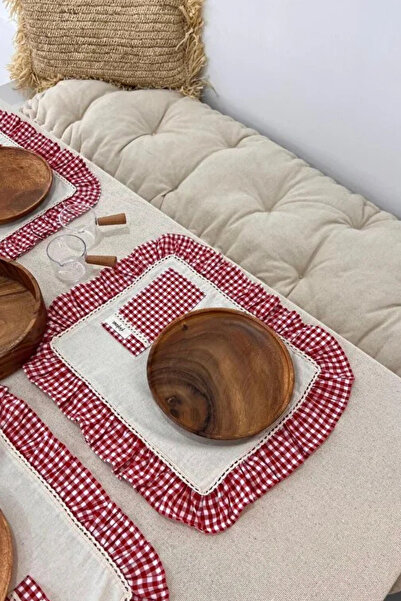 KaiHome Raw Linen Checkered Ruffle Detailed 2-Piece Pocket American Service/Supply