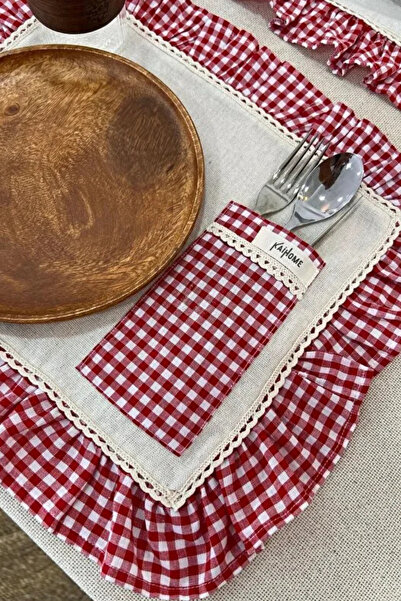 KaiHome Raw Linen Checkered Ruffle Detailed 2-Piece Pocket American Service/Supply