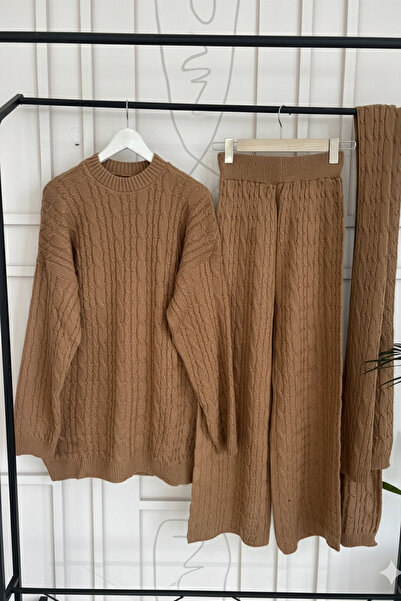 Kirazca Butik Women's Wefted Hair Braided Knitwear Trousers Set