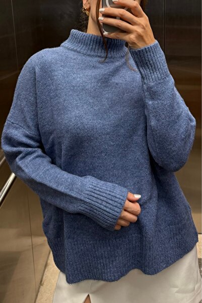 Noi Belis Pulover de bază cu guler în picioare oversize moale texturat AW25KZ0010