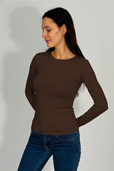 Betimoda Дамско боди с дълъг ръкав и кръгло деколте, кафяво, 1 брой