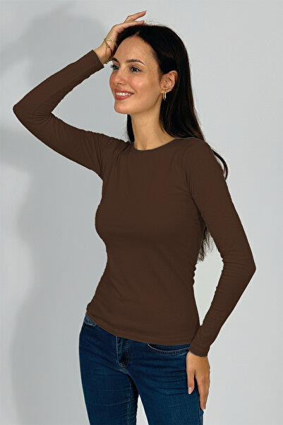 Betimoda Дамско боди с дълъг ръкав и кръгло деколте, кафяво, 1 брой