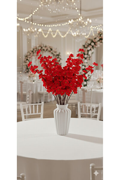 yapay çiçek evi 3 bucăți de ramuri artificiale de primăvară roșii cu 9 ramuri, floare în ghiveci în vază înaltă, floare cadou, floare în vază