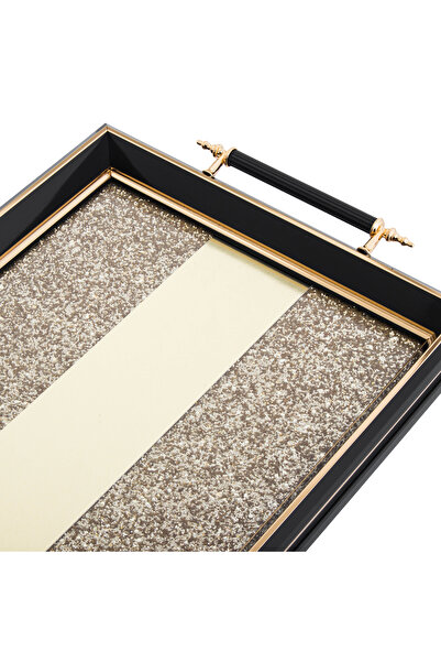 HIC Gold-colored wooden serving tray with a floor of golden crystals with a black hand