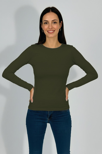 Betimoda Women's Long Sleeve Crew Neck Bodysuit Military Green