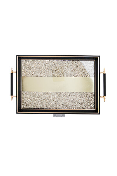 HIC Gold-colored wooden serving tray with a floor of golden crystals with a black hand