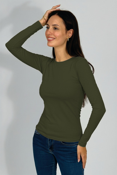 Betimoda Women's Long Sleeve Crew Neck Bodysuit Military Green
