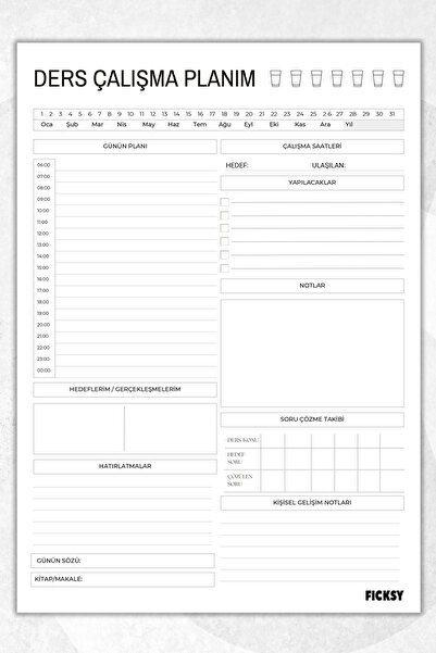 Ficksy مخطط يومي بحجم A4 - مخطط دراسة الدراسة - 30 ورقة للقيام بها - مخطط يومي