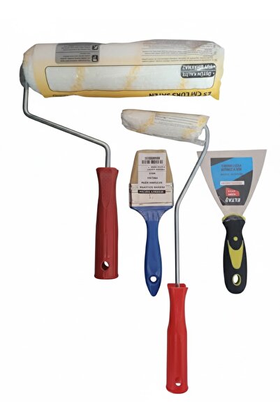 KARALAR YAPI 25 cm Rulo + Parmak Rulo + 3 Numara Kestirme Fırça ve Spatula Se...