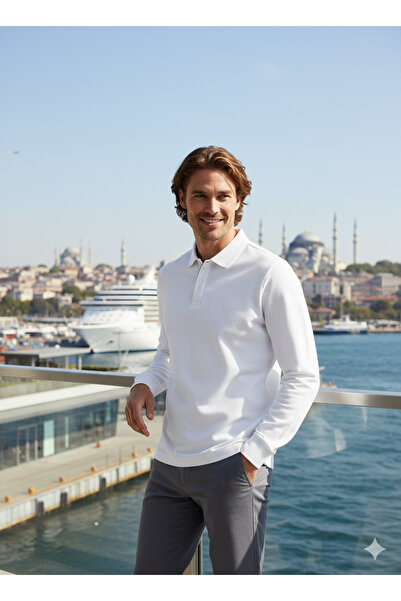 Jack & Jones Polo Neck Long Sleeve Men's Sweat Shirt White