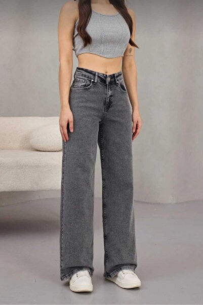 Livik Blugi Maya material elastic 90's pentru femei Smoked Snow Super talie înaltă cu picioare largi pantaloni palazzo