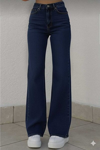 Livik Amalia material elastic Pantaloni casual pentru femei, albastru, super talie înaltă casual, din denim