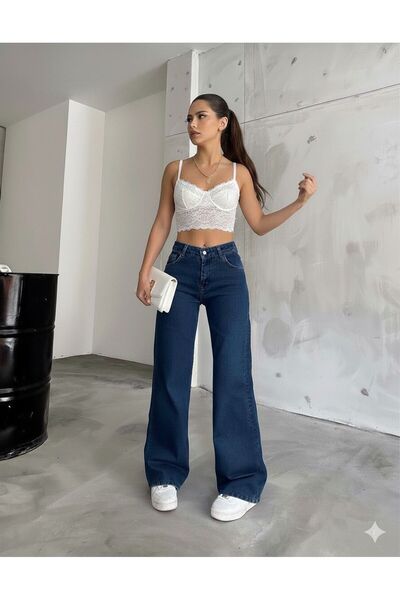 Livik Cold Women Ikon Blue Lycra Pantaloni largi cu talie super înaltă. (super Înalt.) Wide Leg.virtute