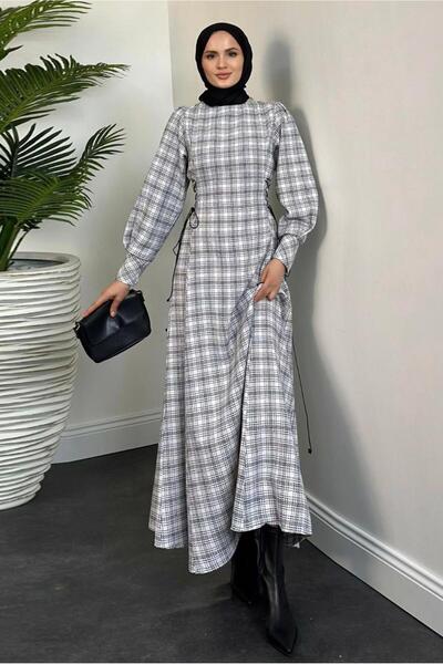 TRENDTESETTÜR White Plaid Patterned Women's Dress - t 9216