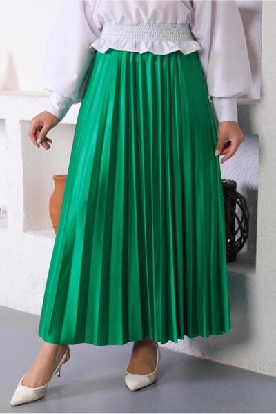 TRENDTESETTÜR WOMEN'S GREEN (BENETTON) PLEATED WAIST ELASTIC SKIRT T 8354