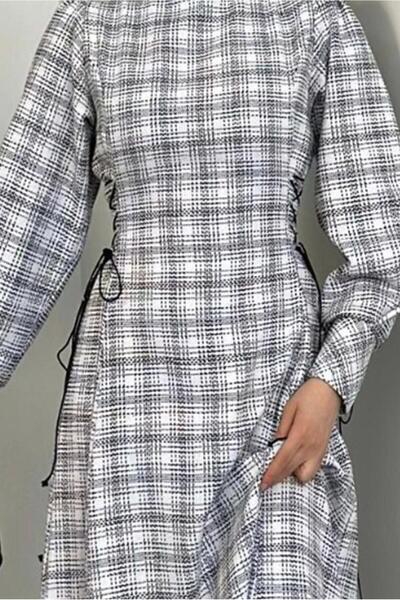 TRENDTESETTÜR White Plaid Patterned Women's Dress - t 9216
