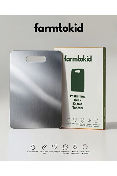Farmtokid Paslanmaz Çelik Kesme Tahtası 18cmx28cm – 316 Kalite