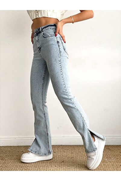 Trn JNS Maybach Blue Outer Slit Rikralı Super High Waist Wide Leg Jeans Palazzo Pants