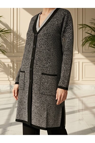 TEK Desenli Çift Renk Genç Anne Hırka / Siyah Füme