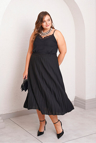 Büyük Moda Satin Pliset Skirt